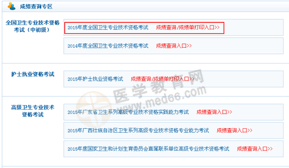 2015年检验师考试成绩单打印入口