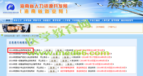 2014年海南省执业药师资格考试报名入口
