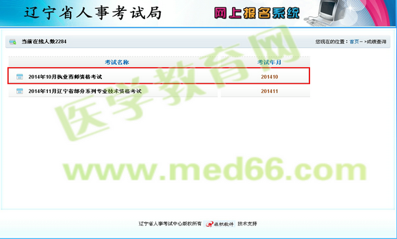 2014年辽宁省执业药师成绩查询入口