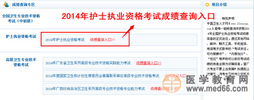 2014年护士执业资格考试成绩查询入口