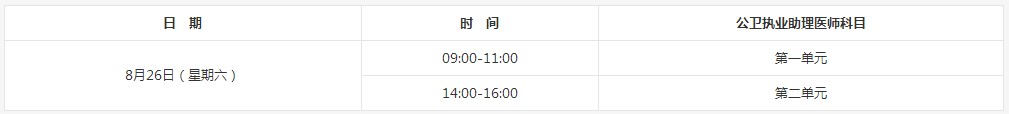 2017年公卫助理医师综合笔试考试时间为8月26日