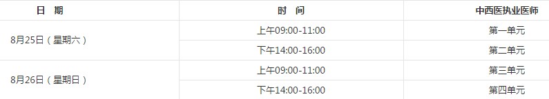 2018年中西医执业医师考试时间具体是哪天？