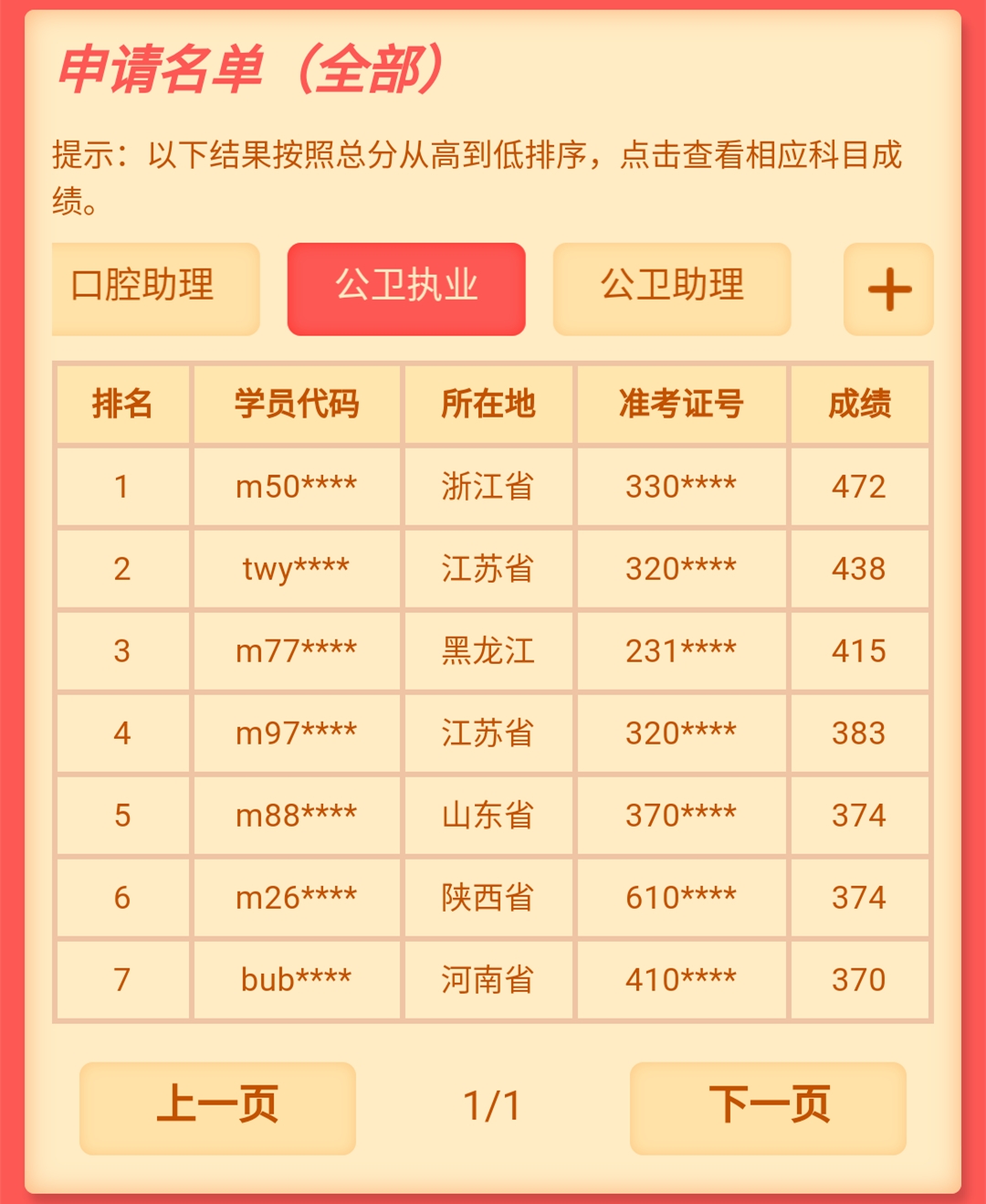 公卫执业医师成绩查询