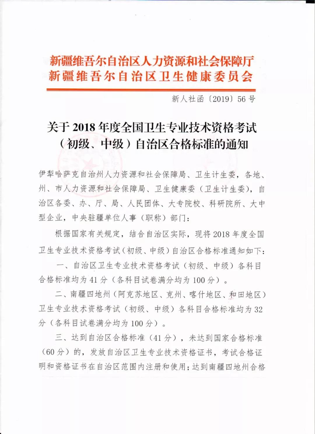 2018年度新疆和田地区外科主治考试合格标准确定是32分